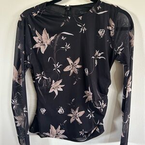 All Saints Black Floral Mesh Blouse long sleeve 6